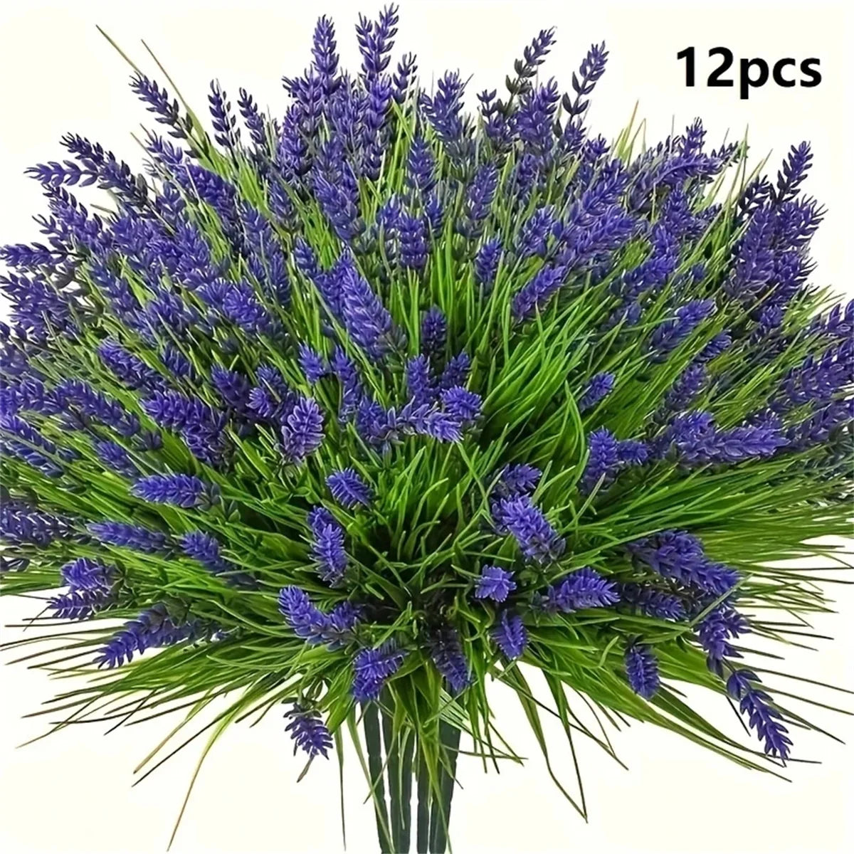 12 Bundles Artificial Lavender Plants Outdoor with Monkey Grass - UV Resistant Plastic Greenery Shrubs for Home Garden Decor