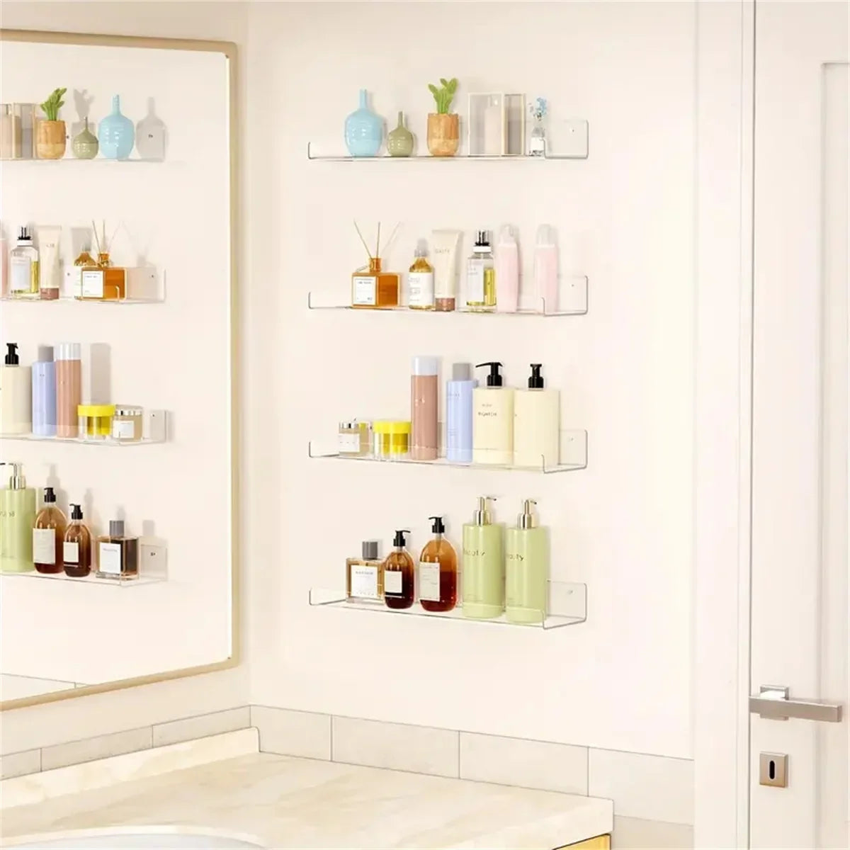 1/2pcs 11.8inch Clear Acrylic Shelves, Wall Mounted Storage for Kitchen, Bathroom, Office - Home Organization and Decor