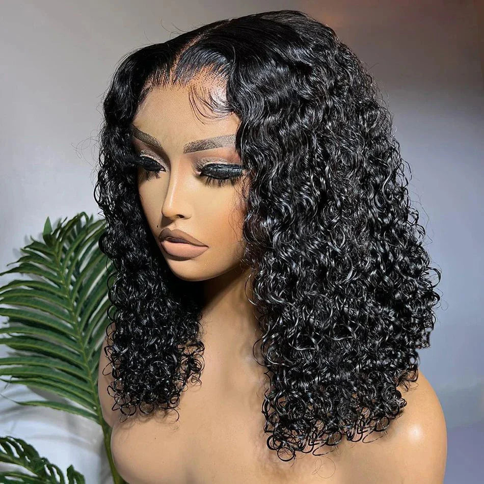 200% Density Short Curly Bob Wig 13x4 Lace Front Wet & Wavy Deep Wave Brazilian Remy Human Hair 4x4 Closure