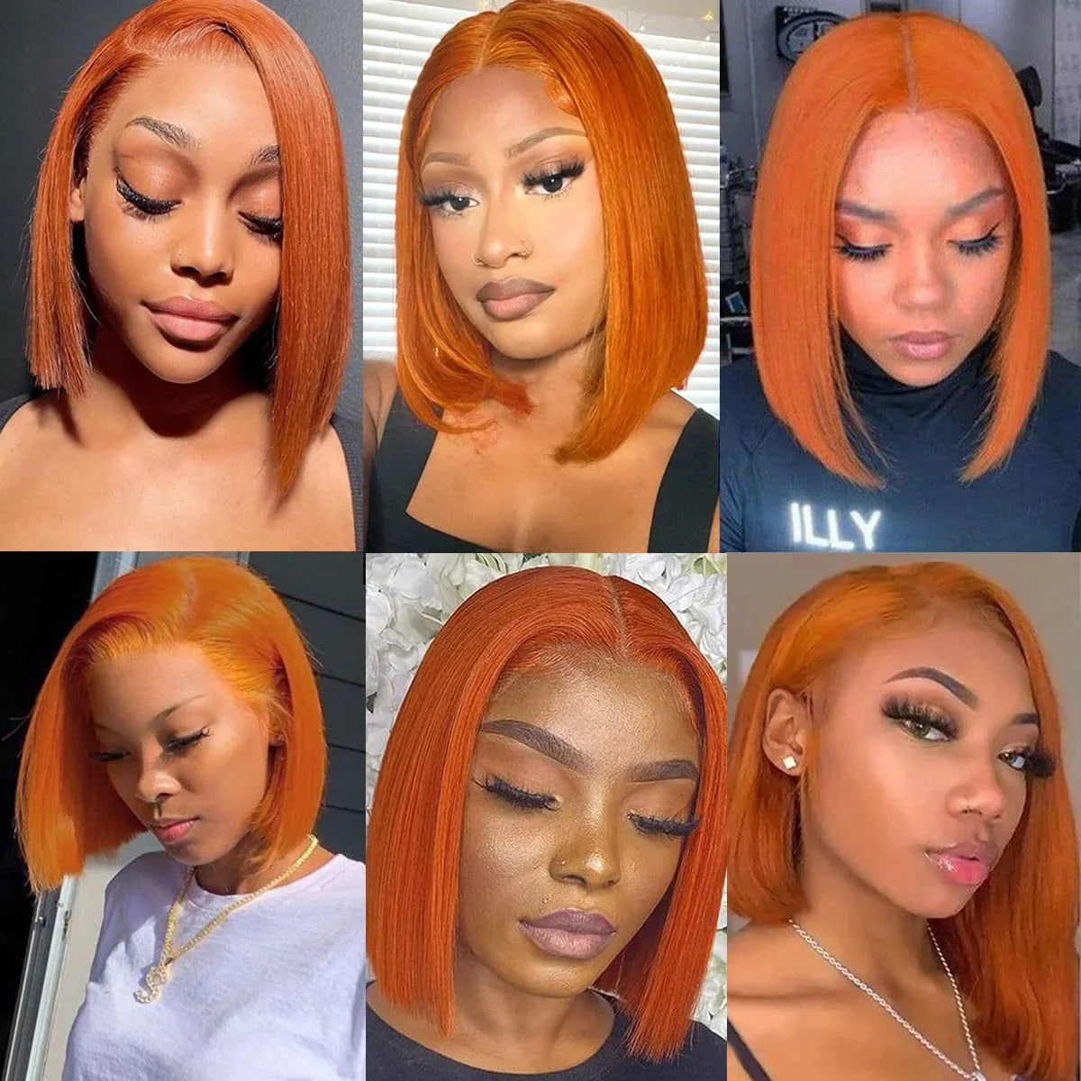 Orange Ginger Straight Bob Wig | 13x4 HD Transparent Lace Front Brazilian Human Hair (Pre-Plucked)