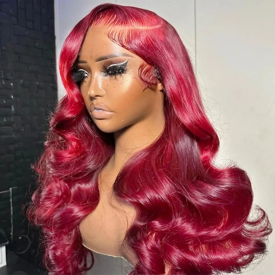 Burgundy 99J Red Body Wave Lace Front Wig | 30 Inch 200% Density Brazilian Remy HD Transparent Lace Frontal for Women