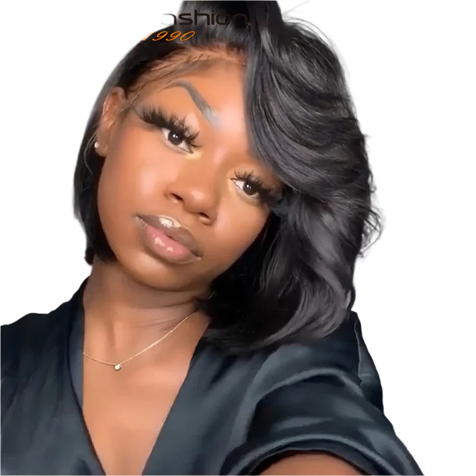 Pixie Cut Bob Wig | Straight Human Hair with Long Side Part Bangs