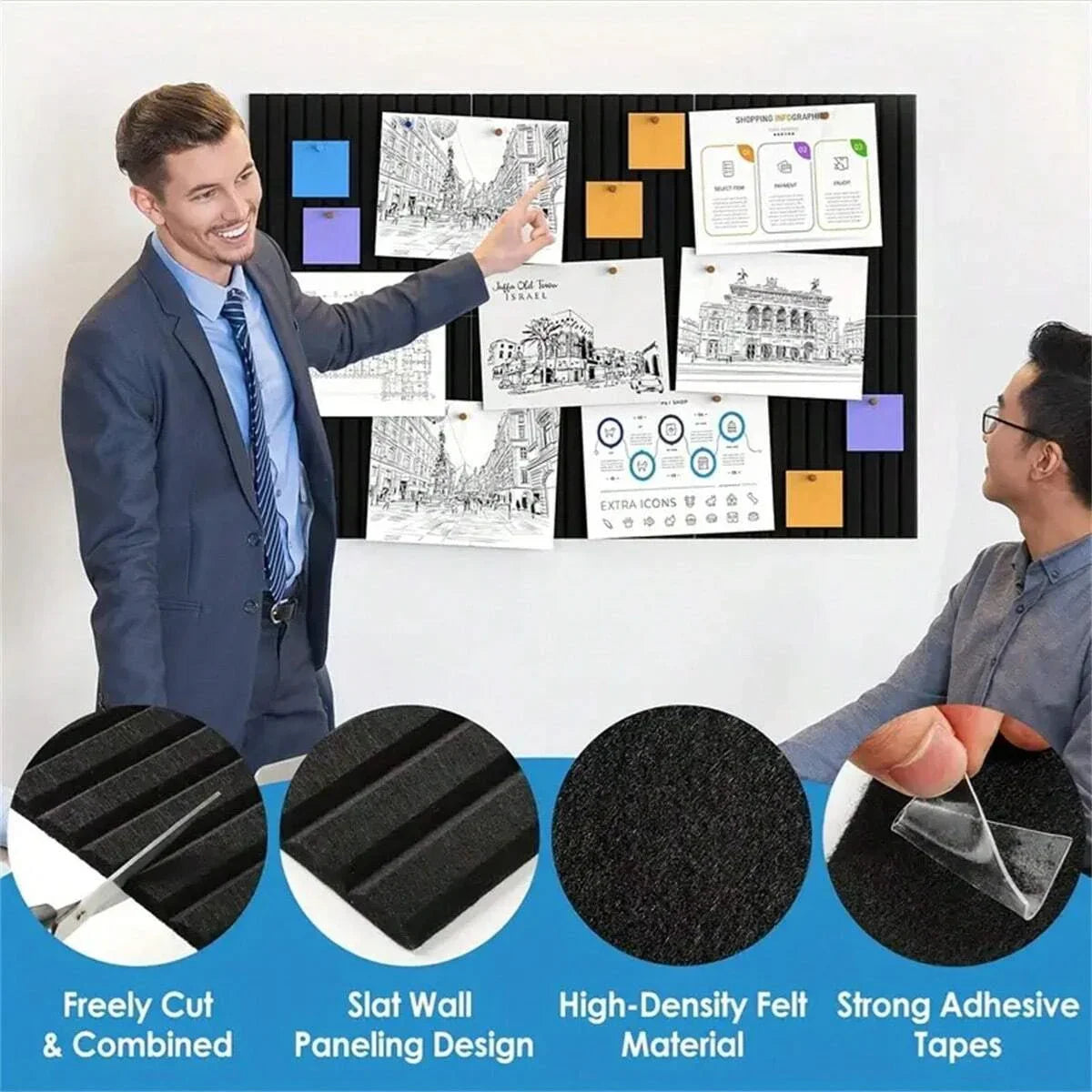 6pcs Office Large Cork Board Alternative Felt Wall Tiles Noise Reducing Felt Board Bulletin Board Pegboard Photo Memo For Home