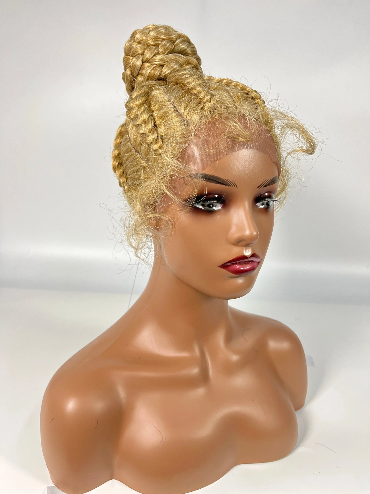 Lace Frontal Cornrow Braided Updo Wig with Baby Hair | Synthetic African American Style Braiding Wig