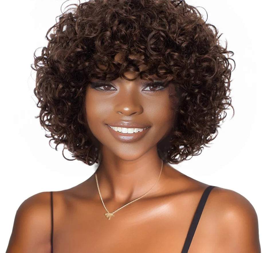 Rebecca 10 Inch Ombre 1B/#4 Curly Bob Wig | Water Wave Brazilian Remy Human Hair