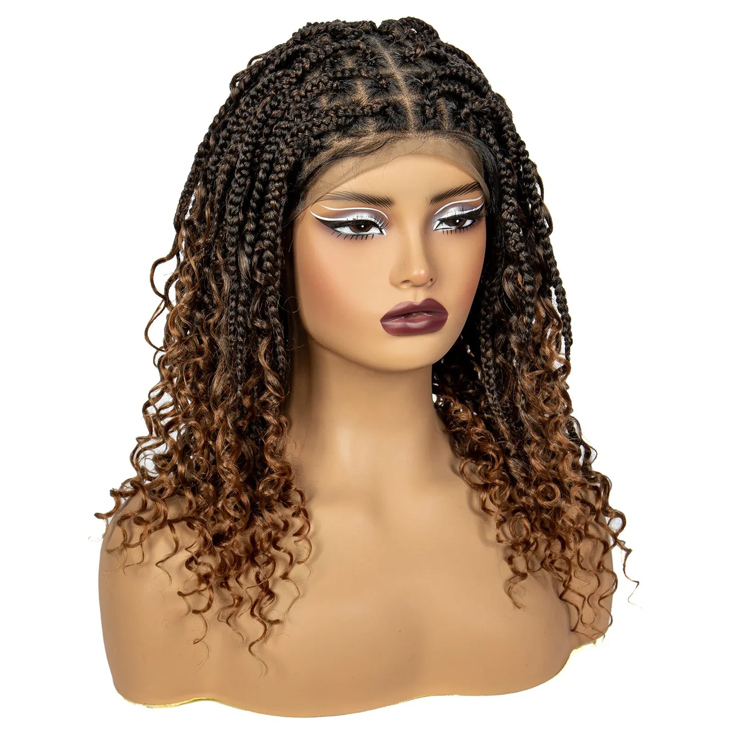 Burgundy Curly Ends Knotless Braids Bob Wig | 99J | Full Lace | Boho Style