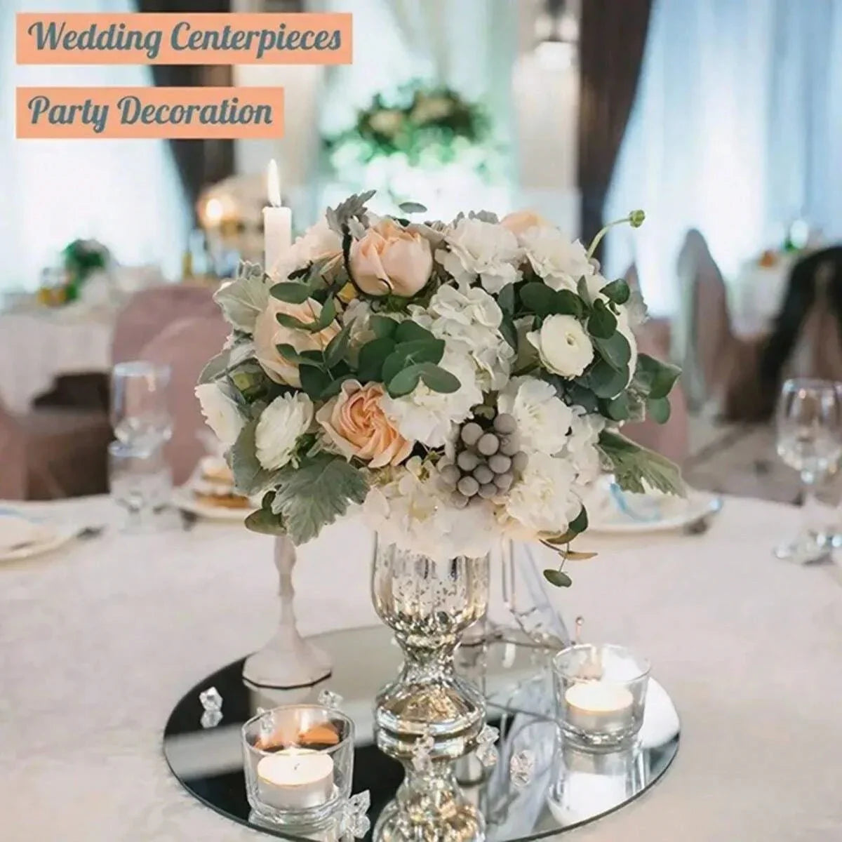 6PCS Acrylic Round Mirrors For Centerpieces Circle Mirrors Candle Plates For Wall Wedding Table Centerpieces Round Mirror Tray