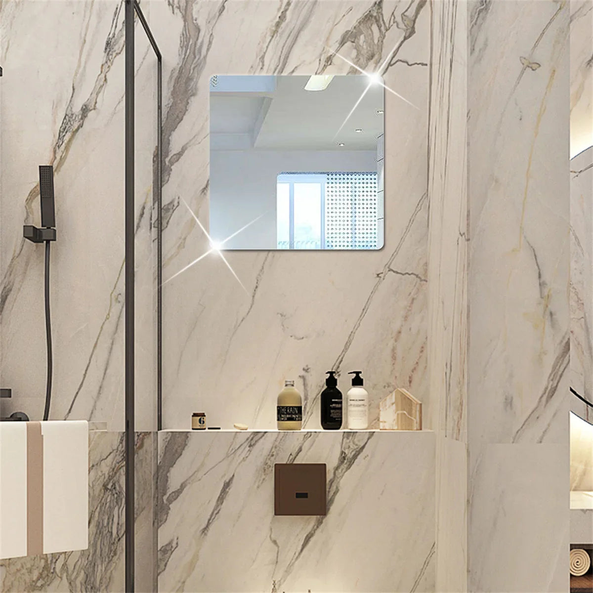 4pcs Square Mirror Wall Sticker Acrylic Home Decoration Stickers Self-adhesive Art Mural For Bathroom Bedroom Living Room
