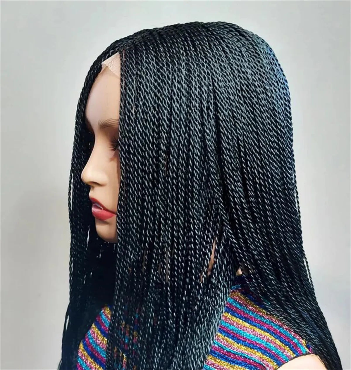 Chic Senegalese Micro Twist Braided Wig - Short Bob Style, Lightweight, Transparent Lace