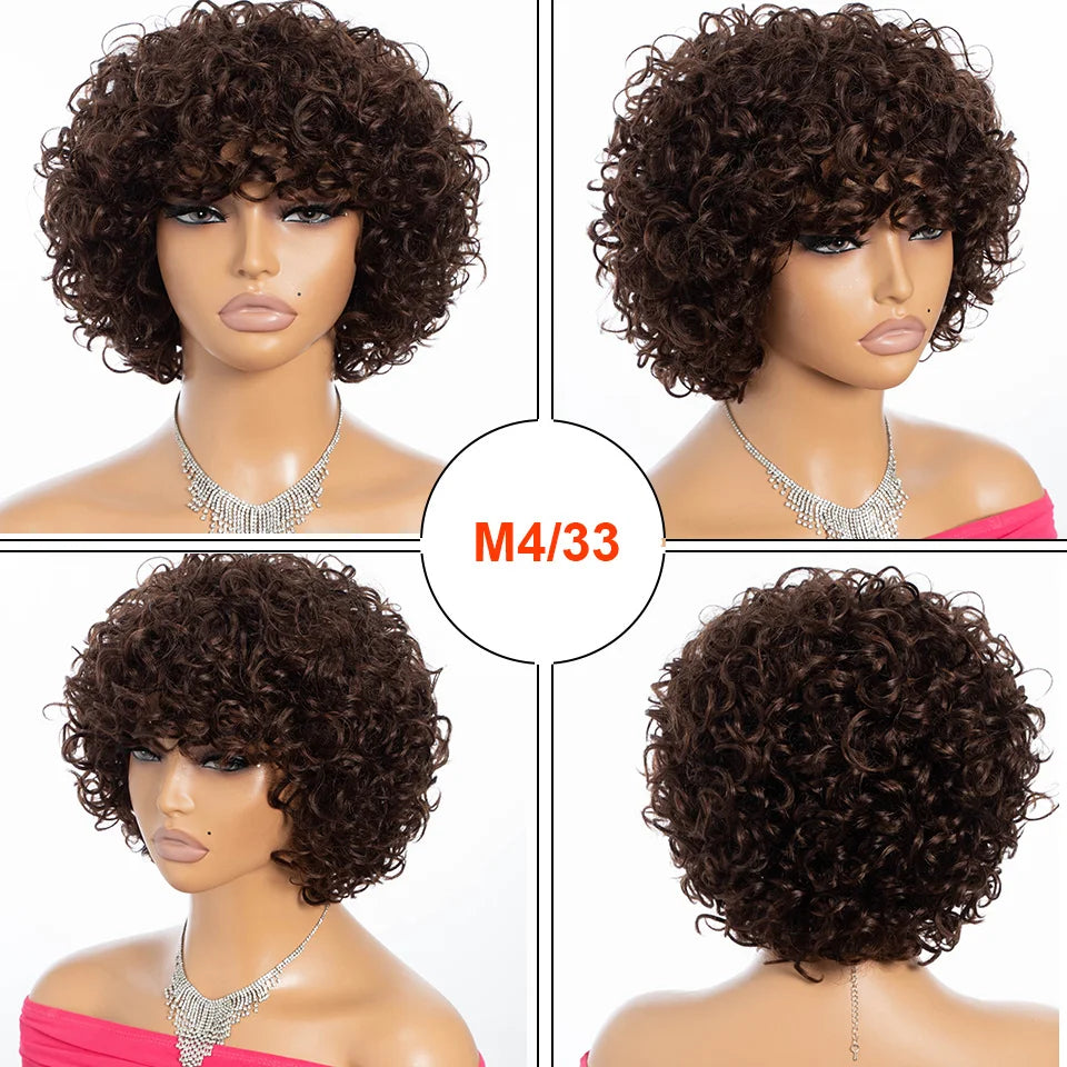 Rebecca 10 Inch Ombre 1B/#4 Curly Bob Wig | Water Wave Brazilian Remy Human Hair