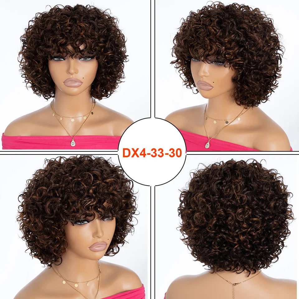 Rebecca 10 Inch Ombre 1B/#4 Curly Bob Wig | Water Wave Brazilian Remy Human Hair