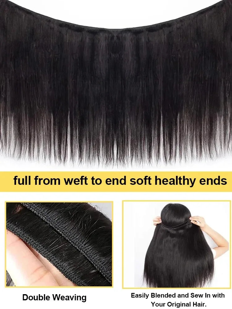YKB 30 40 Inch Bone Straight Indian Virgin Remy Human Hair Bundles Deal | 12A Raw Hair Extensions | Natural Color | 3 or 4 Bundles