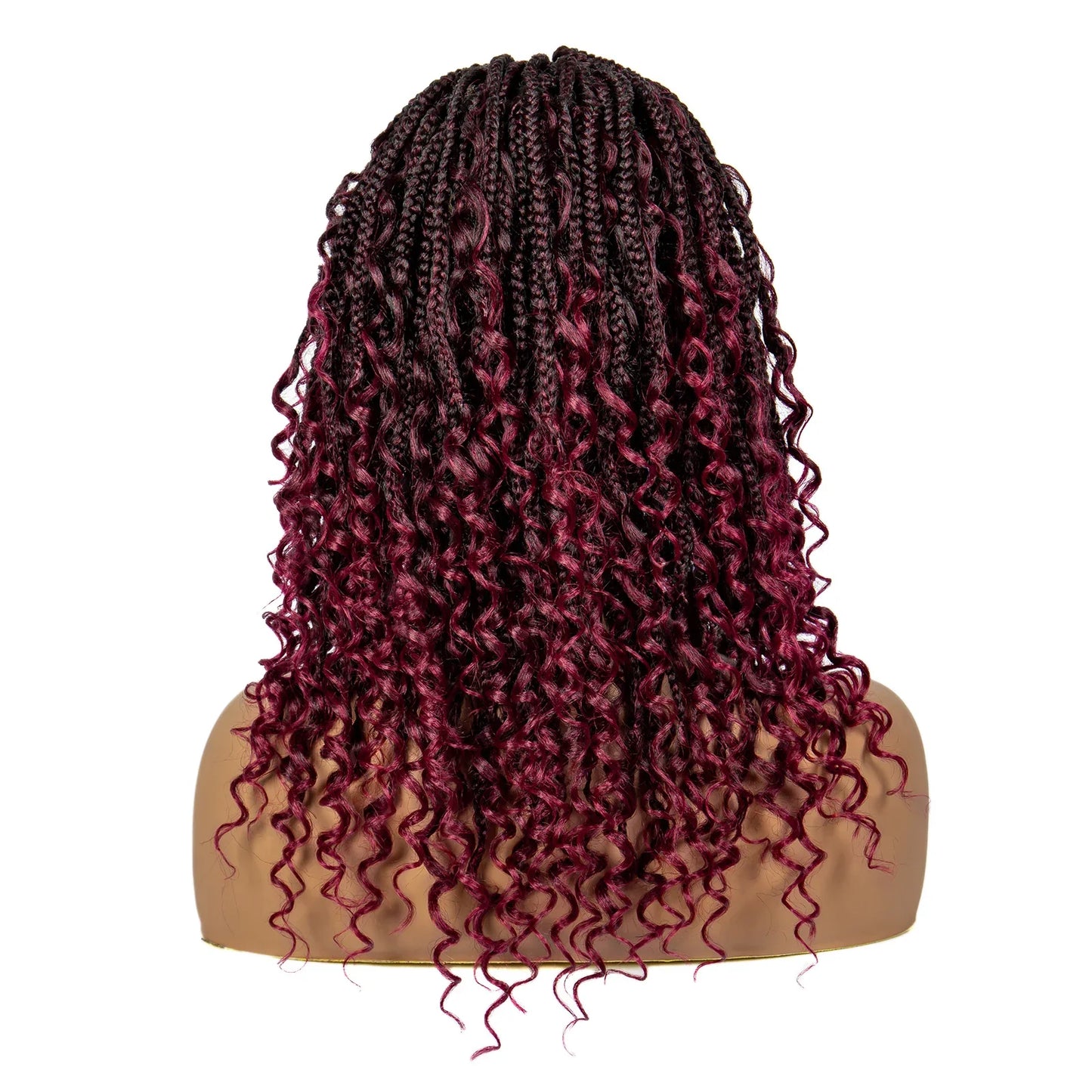 Burgundy Curly Ends Knotless Braids Bob Wig | 99J | Full Lace | Boho Style
