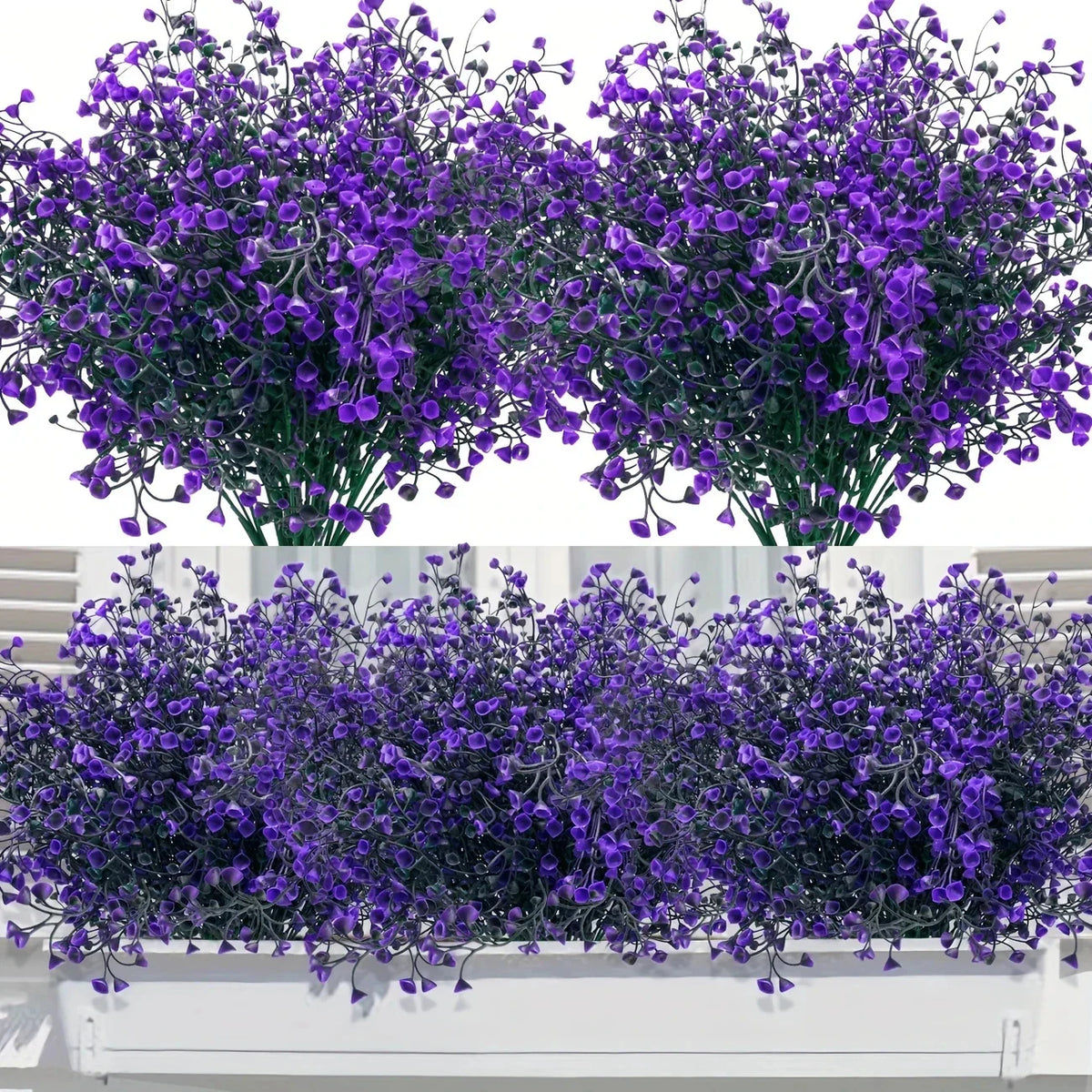 12 Bunches Outdoor Artificial Flowers UV Resistant Plastic Shrubs Decorative Plants for Garden Edging Window Boxes Fake Greene