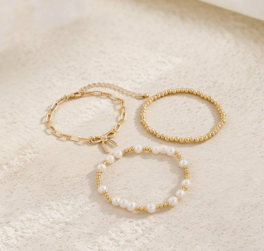 Minimalist Bow Pendant Bracelet with Pearl Accents