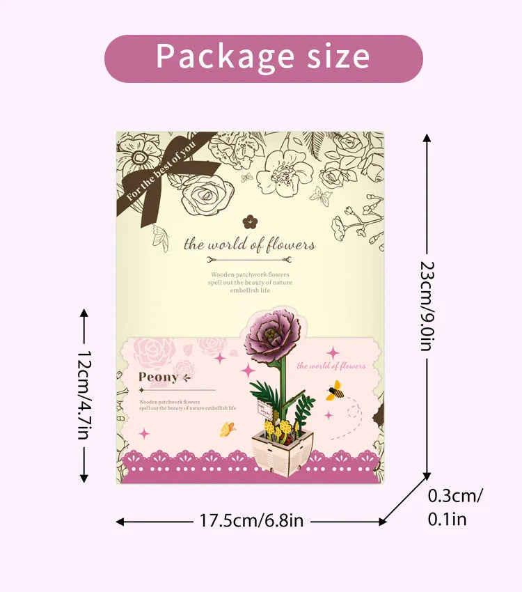 1pc Wooden Peony Flower,Assembled Wooden Flower Pot Plant,Suitable for Home Decoration Arrangement,Holiday New Year  Gift