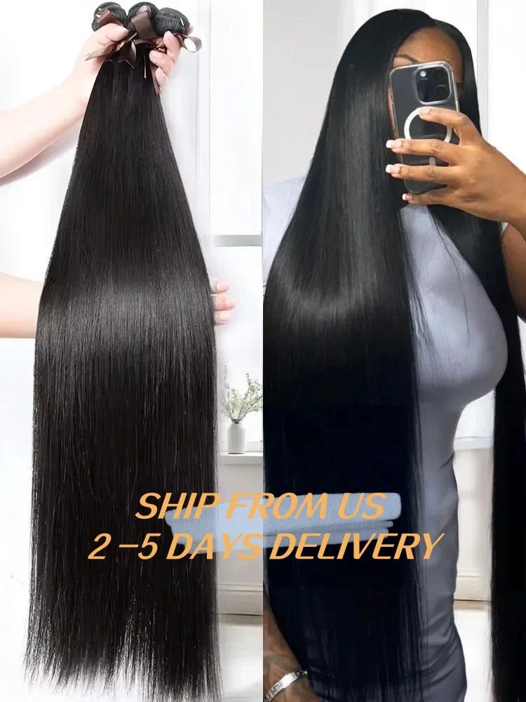 YKB 30 40 Inch Bone Straight Indian Virgin Remy Human Hair Bundles Deal | 12A Raw Hair Extensions | Natural Color | 3 or 4 Bundles