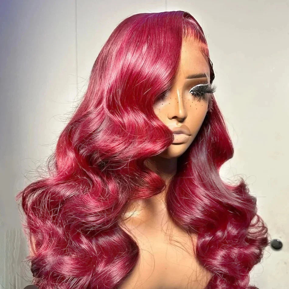 Burgundy 99J Red Body Wave Lace Front Wig | 30 Inch 200% Density Brazilian Remy HD Transparent Lace Frontal for Women