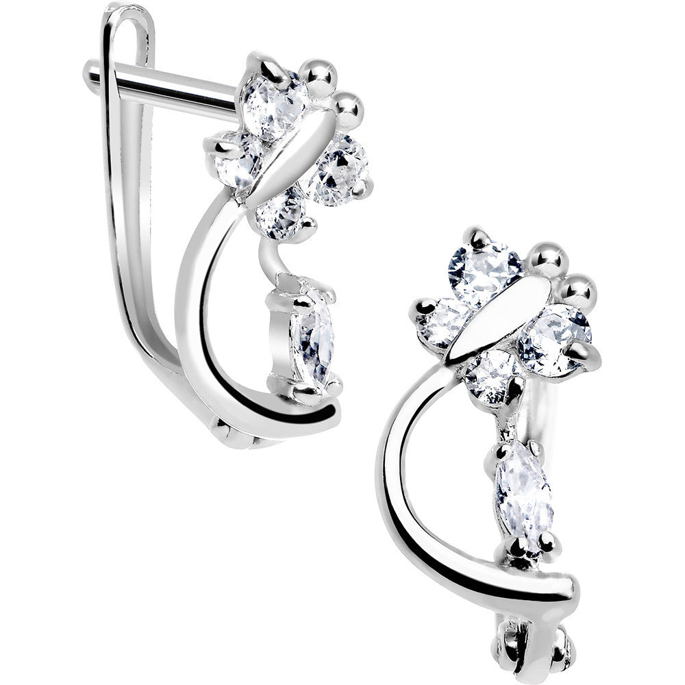 14k White Gold Clear Cubic Zirconia Dragonfly Earrings