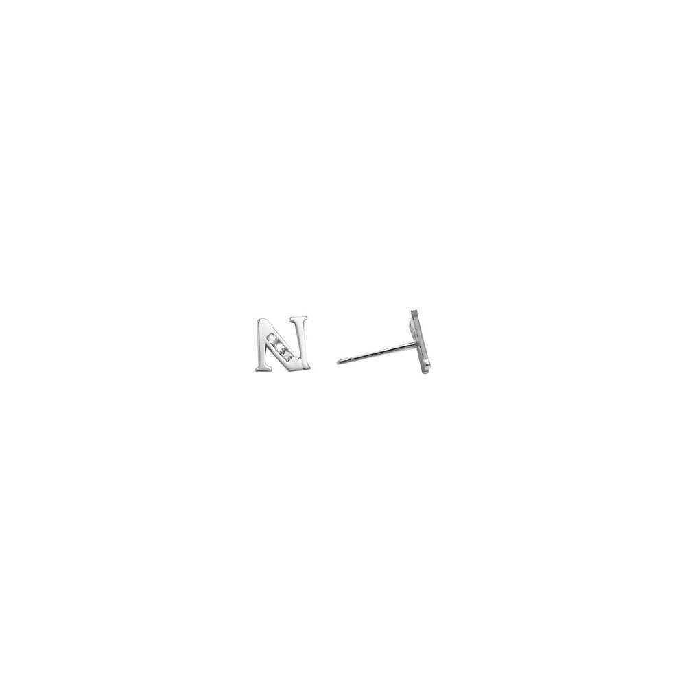 14k White Gold CZ Initial N Stud Earrings