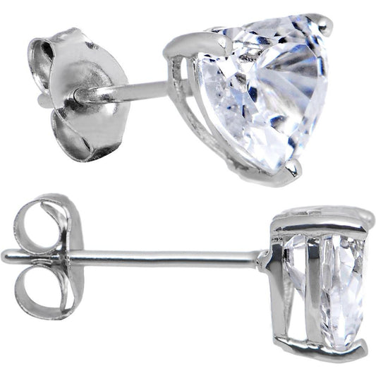 14k White Gold .80ct Basket Set Heart CZ Stud Earrings