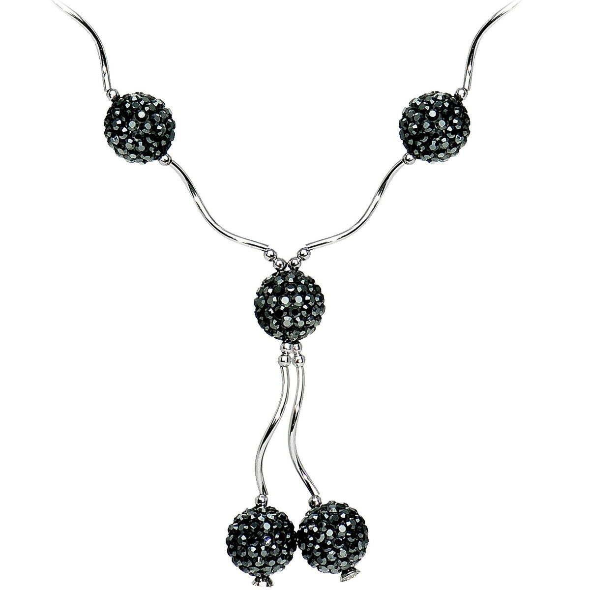 Sterling Silver Jet Crystal Ball Drop Necklace