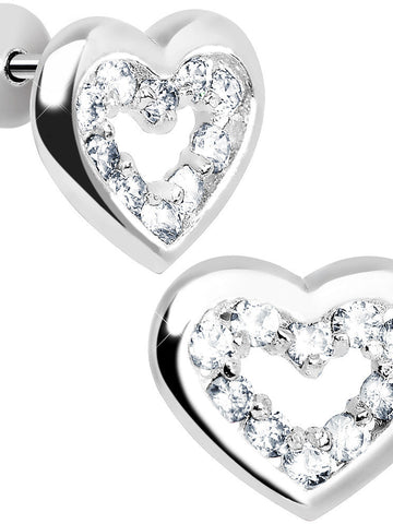 .925 Sterling Silver April CZ Open Heart Youth Screwback Earrings