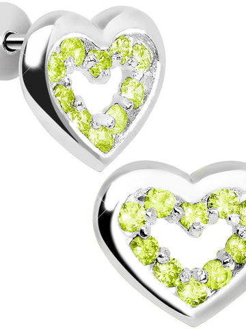.925 Sterling Silver August CZ Open Heart Youth Screwback Earrings