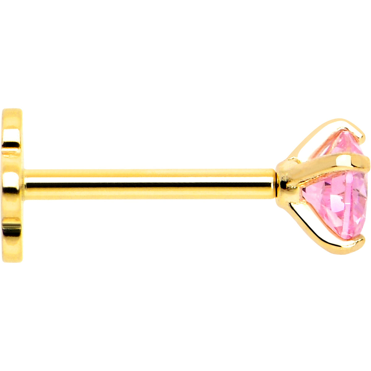 14k Yellow Gold Flat Back Earring 20G 4mm Pink CZ Floral Reversible