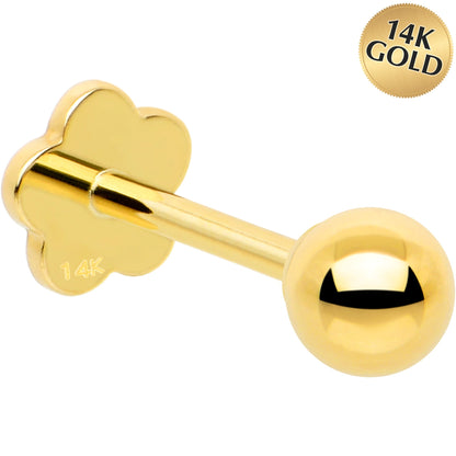 14k Yellow Gold Flat Back Earring 20G 3mm Ball Floral Reversible