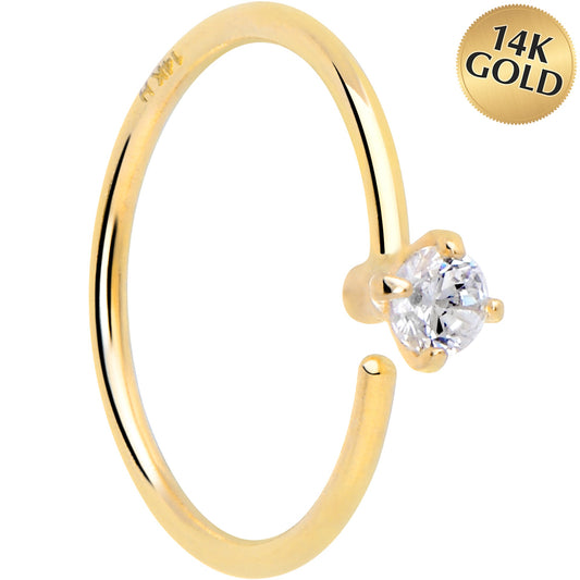 14k Solid Yellow Gold Bendable Nose Hoop 22G 5/16 with 2mm  CZ