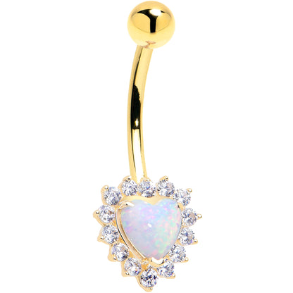 16G Solid 14k Yellow Gold Zirconia Opal Heart Belly Ring