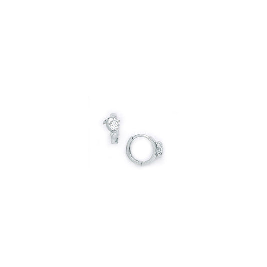 14k White Gold CZ Dolphin Huggy Earrings