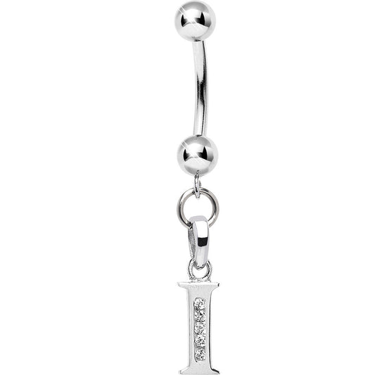 16G Solid 14k White Gold CZ Initial I Belly Ring