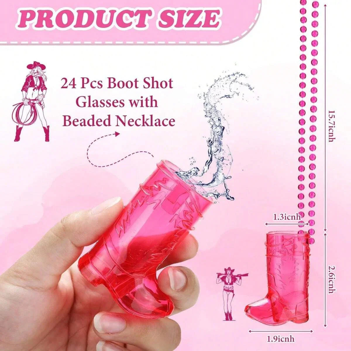 Cowboy Boot Shot Glasses on Beaded Necklace Plastic Cowgirl Shot Glass Cup Necklace Bride and Groom Supply for Bachelorette