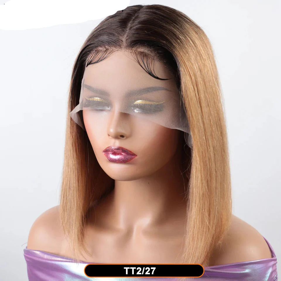 Ombre Pink & Blonde Bob Wig | Straight Human Hair T-Part Lace Front