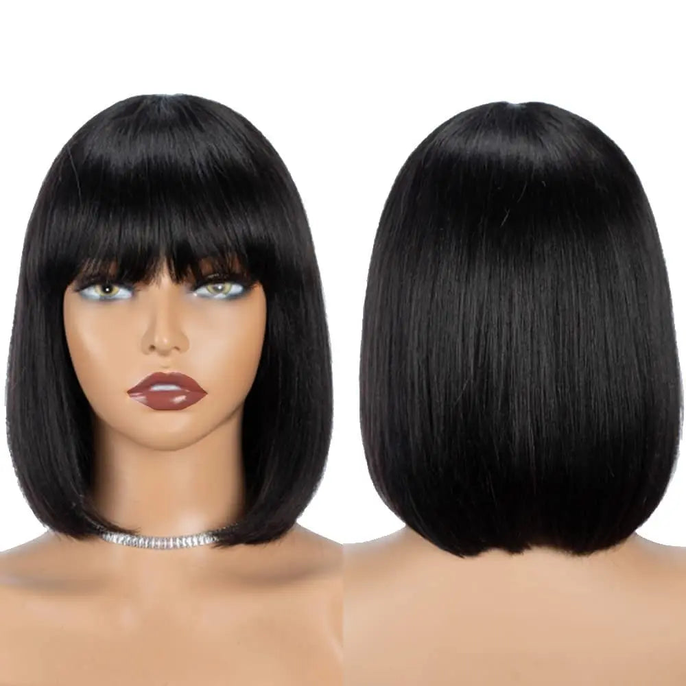 Rebecca Straight Bob Wig with Bangs | Remy Human Hair 10-14 Inches