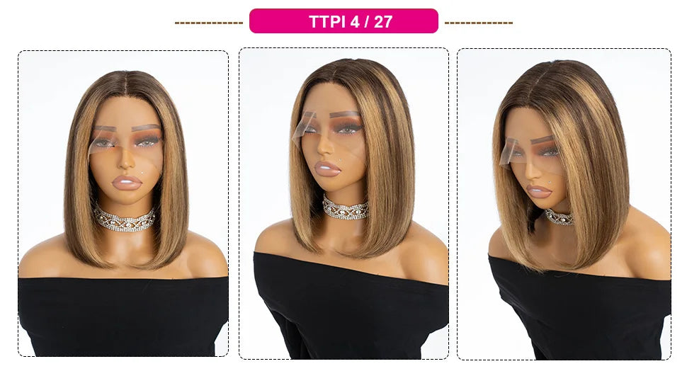 Ombre Pink & Blonde Bob Wig | Straight Human Hair T-Part Lace Front