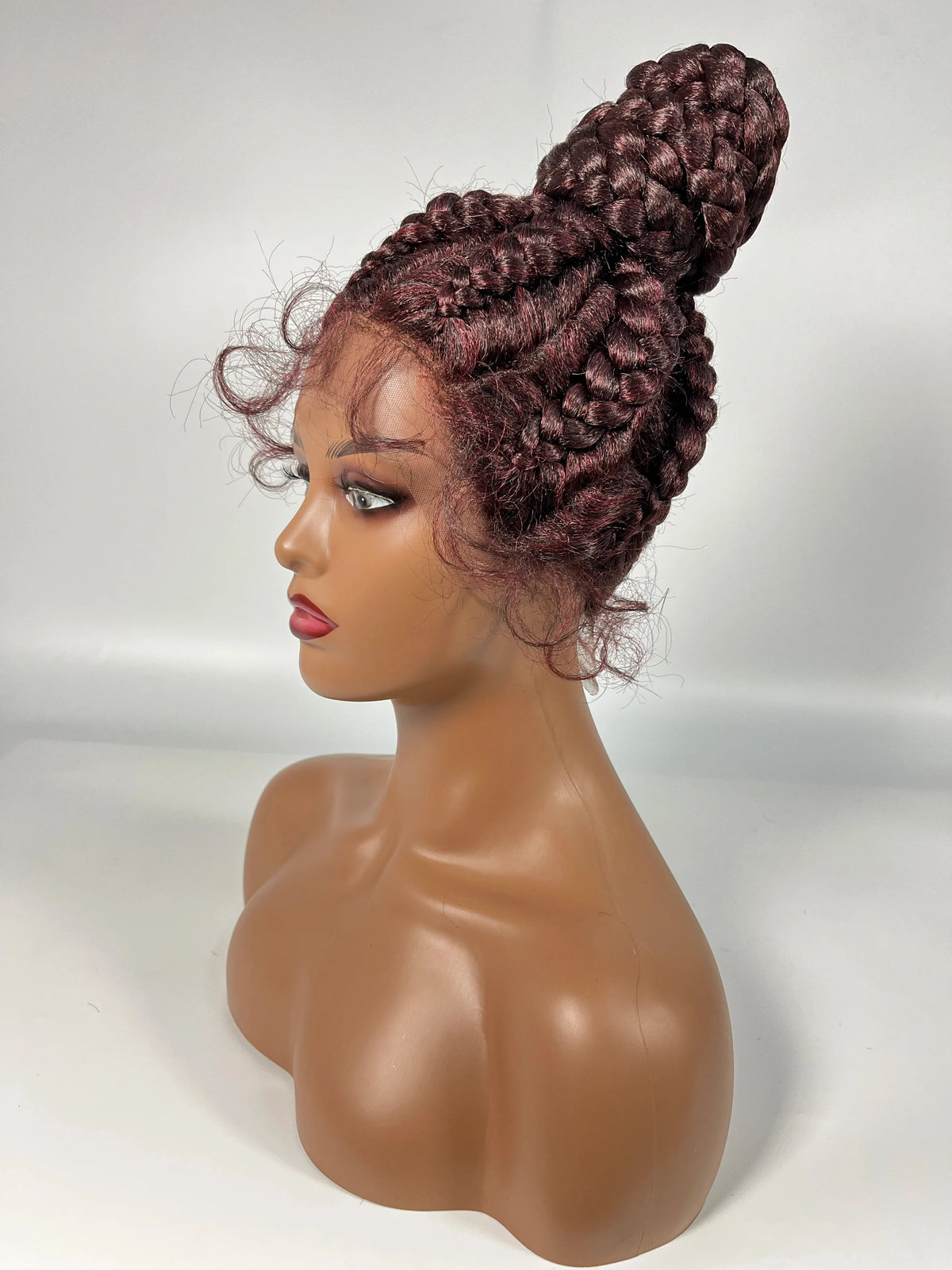 Lace Frontal Cornrow Braided Updo Wig with Baby Hair | Synthetic African American Style Braiding Wig