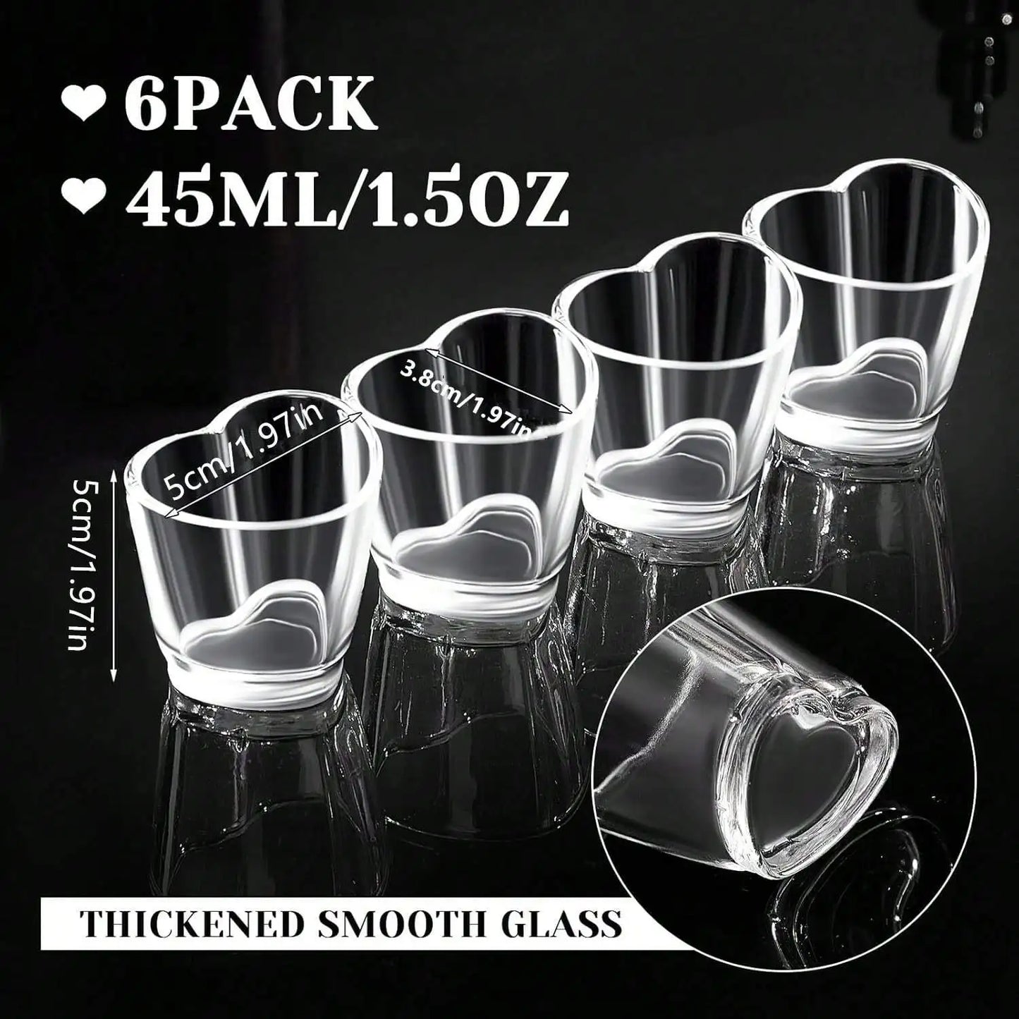6Pcs Heart Shaped Shot Acrylic Material Set Mini Shot Glasses Tequila Heart Cup For Whiskey Party