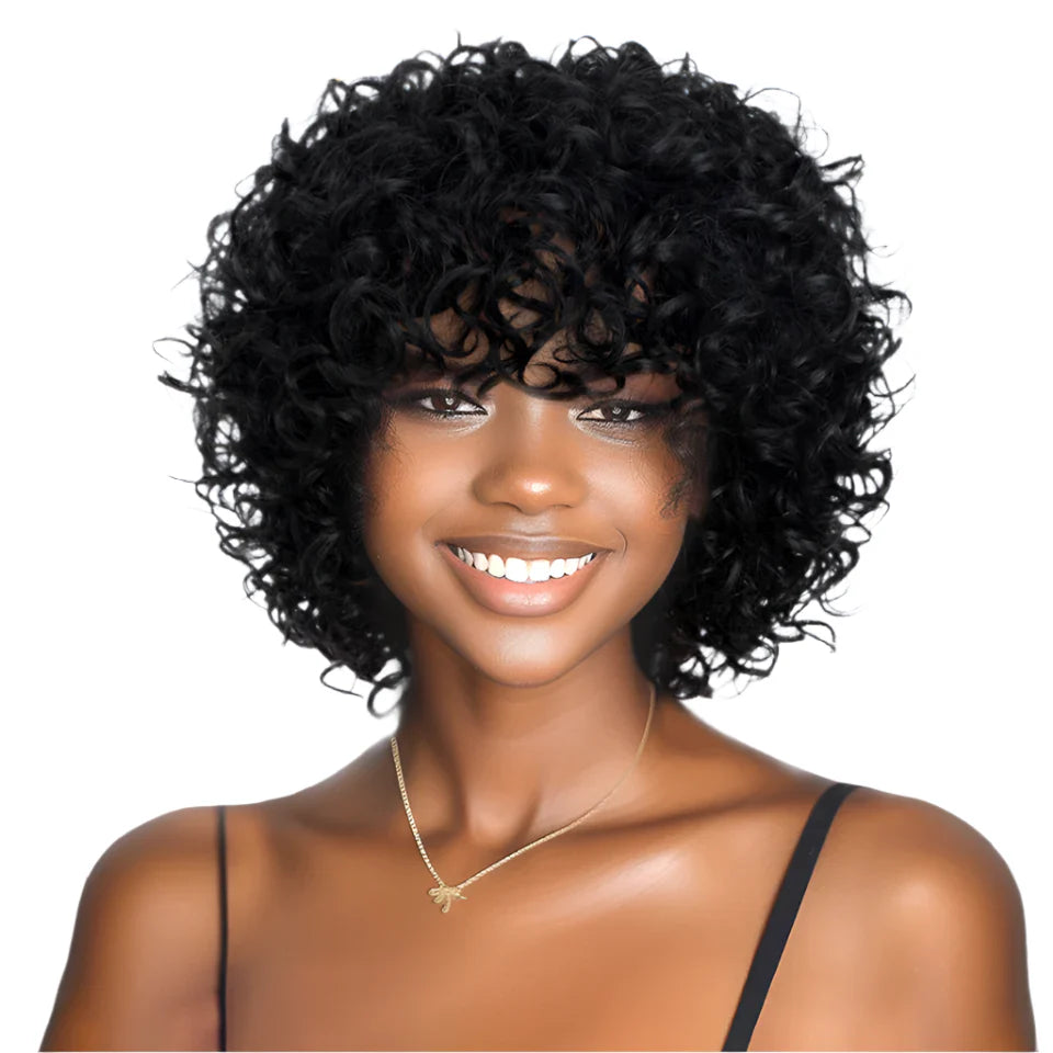 Rebecca 10 Inch Ombre 1B/#4 Curly Bob Wig | Water Wave Brazilian Remy Human Hair
