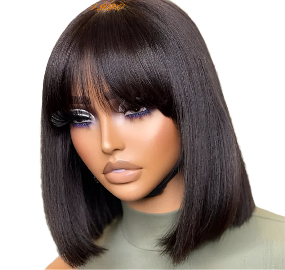Rebecca Straight Bob Wig with Bangs | Remy Human Hair 10-14 Inches
