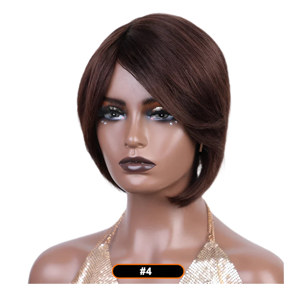 Pixie Cut Bob Wig | Straight Human Hair with Long Side Part Bangs