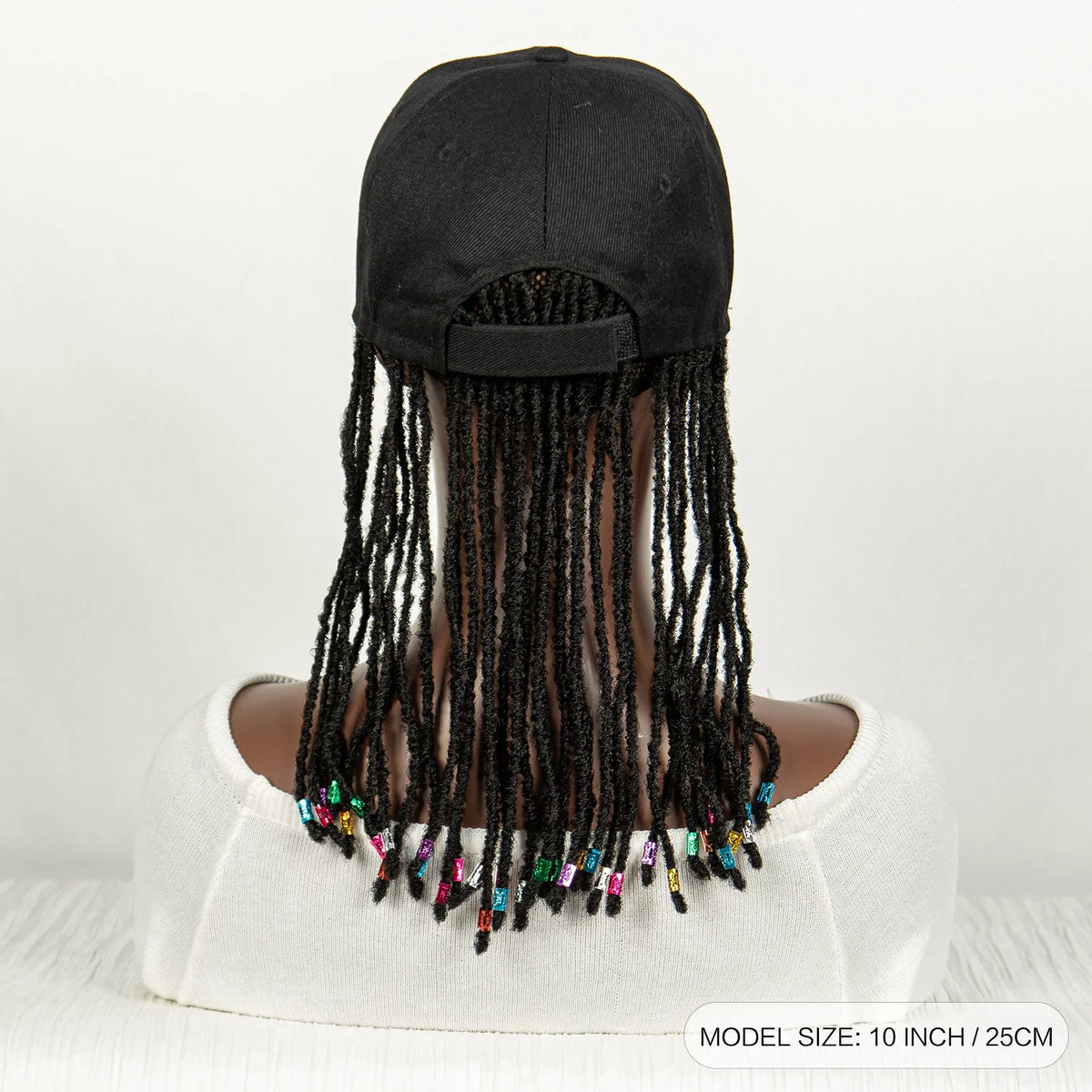 Short Knotless Box Braids Hat Wig with Colored Beads | Adjustable Cap