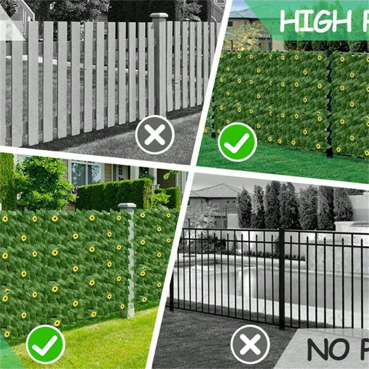 Green Artificial Ivy Privacy Fence Screen Outdoor With Sunflowers Artificial Grass Privacy Fence Screen Fake Ivy Wall Panel