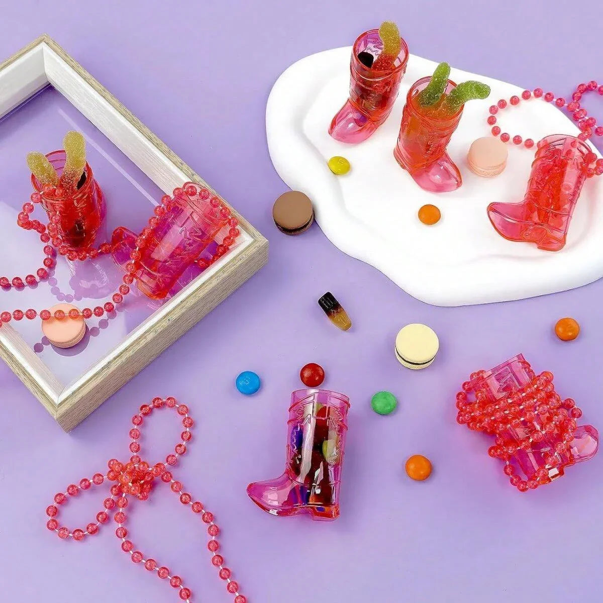 Cowboy Boot Shot Glasses on Beaded Necklace Plastic Cowgirl Shot Glass Cup Necklace Bride and Groom Supply for Bachelorette