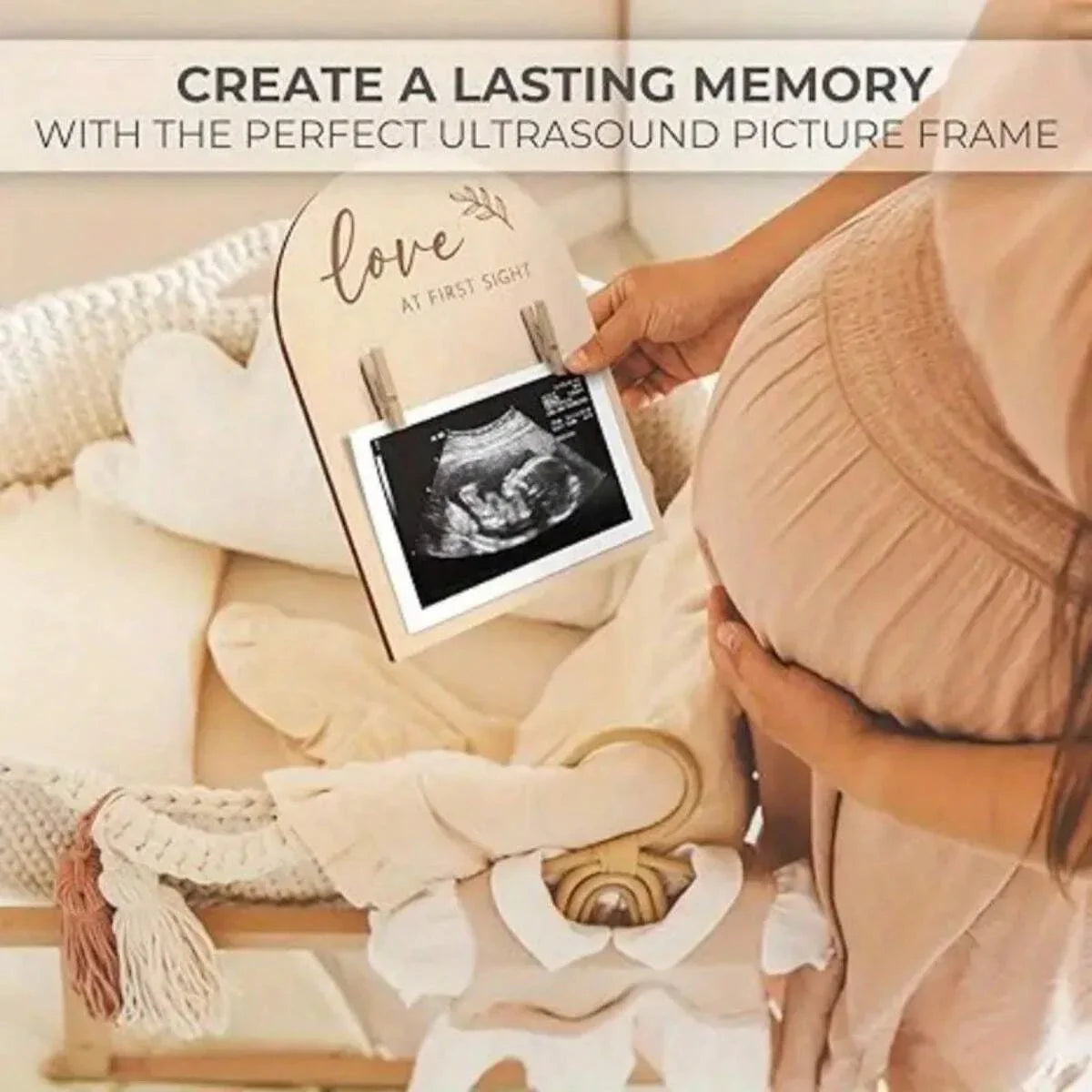 1pc Cute Wooden Ultrasonic Photo Frame, Suitable For Your Pregnancy Announcement, Ultrasonic Photo Frame, Suitable For Daycare