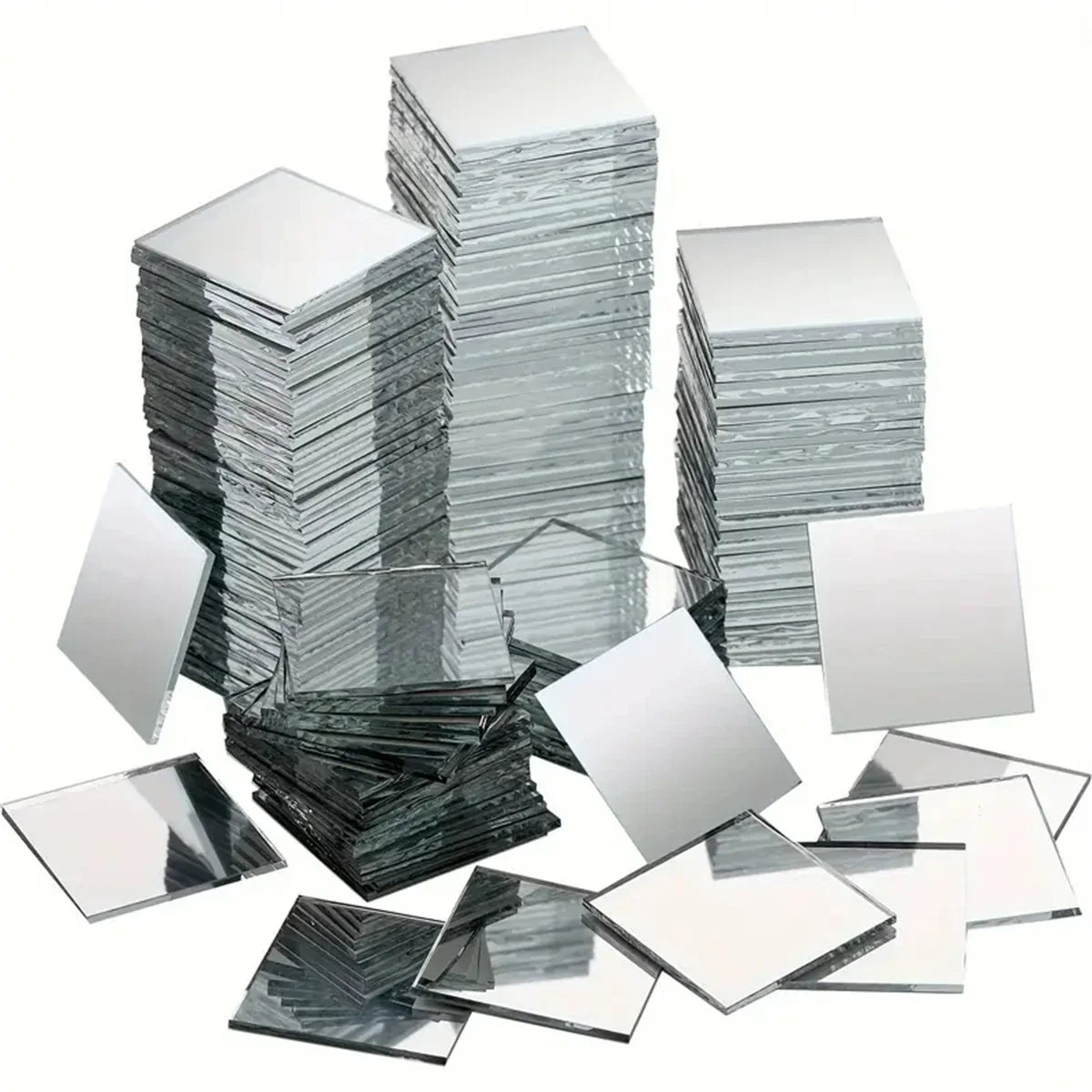 50pcs Mini Square Silver 3cm Glass Mirror Tiles Small True Glass Mosaic for DIY Crafts Art Supplies, Home Wall Door Decor