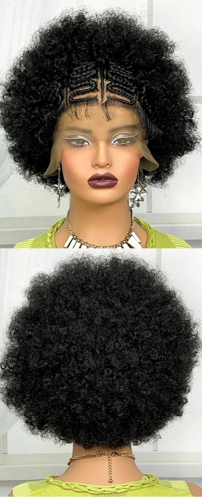 Burgundy Afro Curly Braids Bob Wig | 13x6 Lace Front | Baby Hair