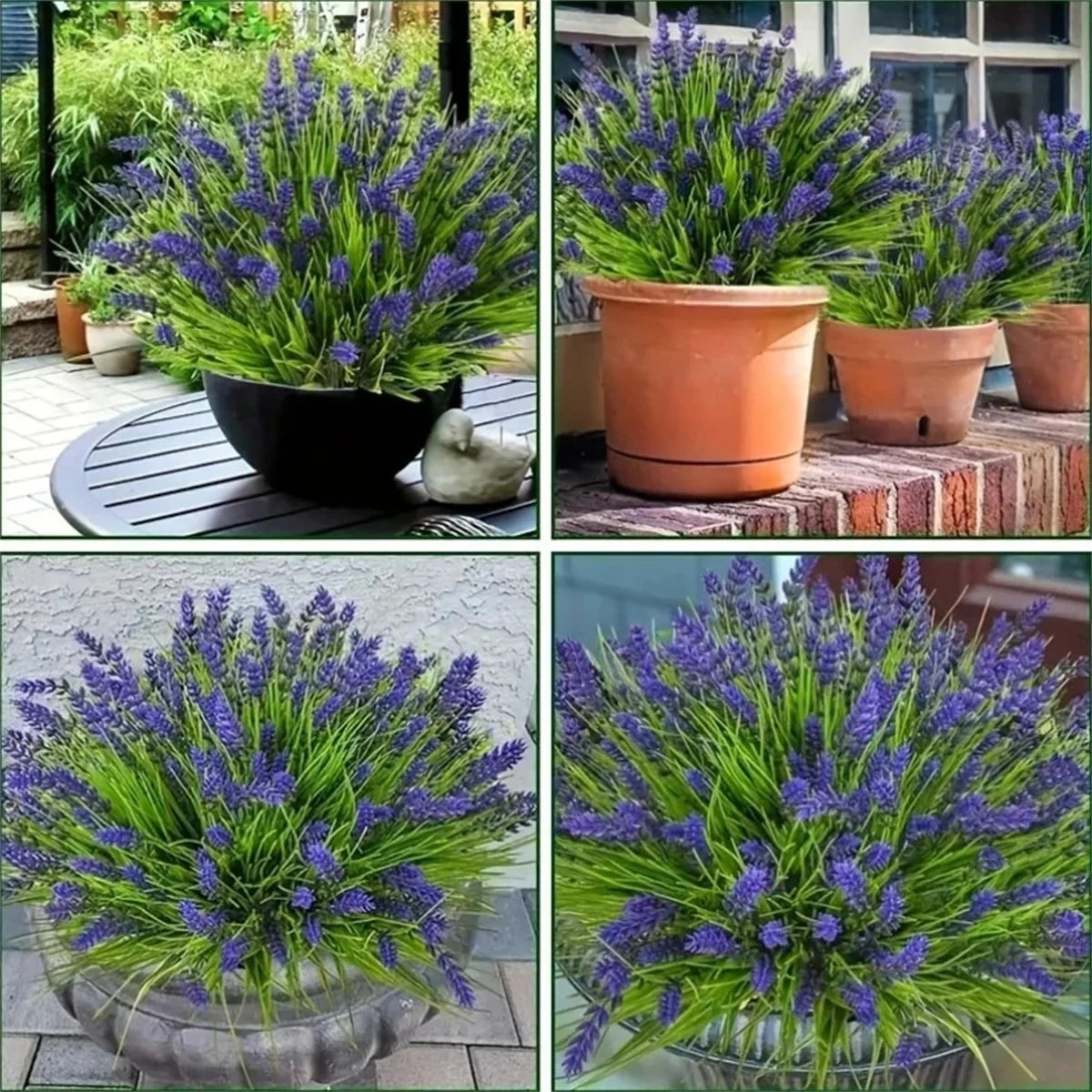 12 Bundles Artificial Lavender Plants Outdoor with Monkey Grass - UV Resistant Plastic Greenery Shrubs for Home Garden Decor